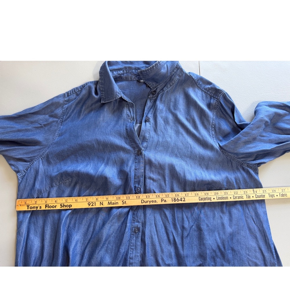 Zac & Rachel Woman 2X Dark Wash Lyocell Denim Blue Roll Tab Button Down Shirt - Picture 6 of 11